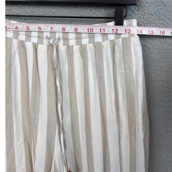 Allie Rose Rayon Pants Set Crop Top Loose Flowy Fit Tan White Stripe Size S - Picture 4 of 11